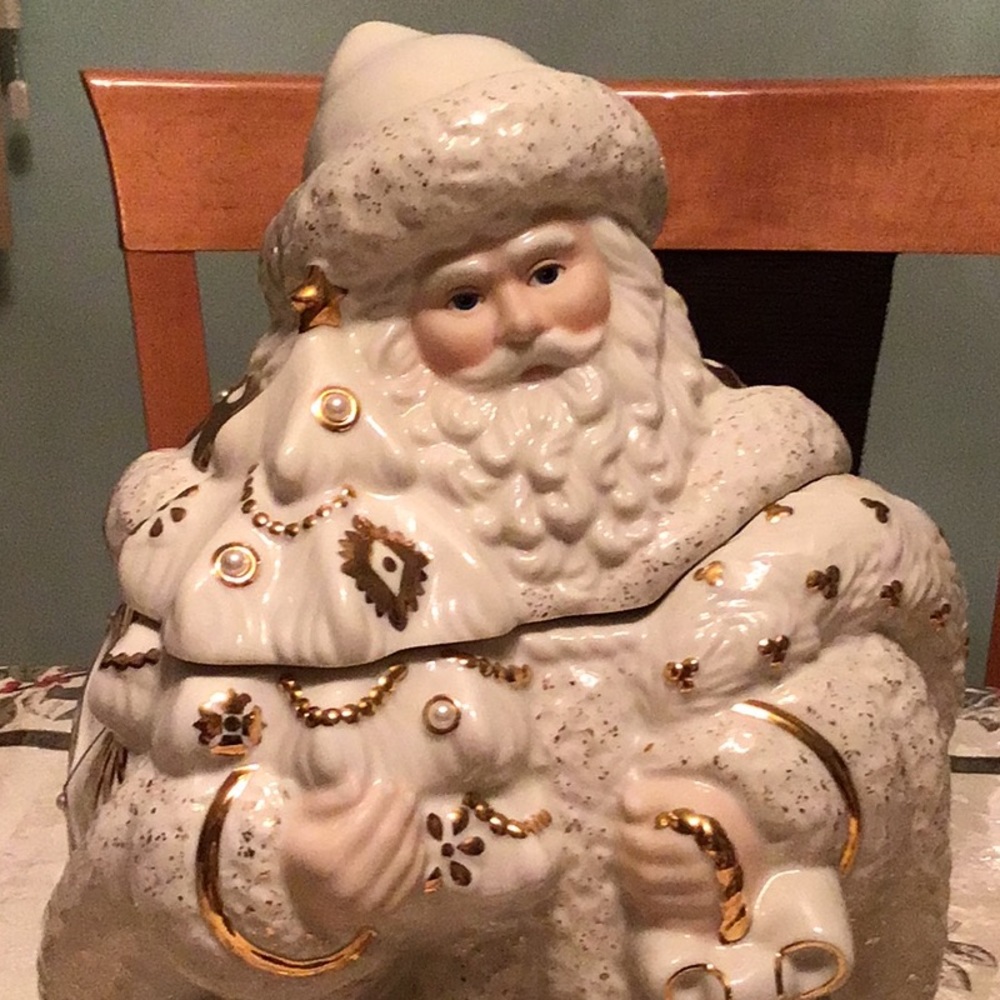 LENOX FLORENTINE AND PEARL SANTA COOKIE JAR A VERY RARE FIND - Picture 2 of 9